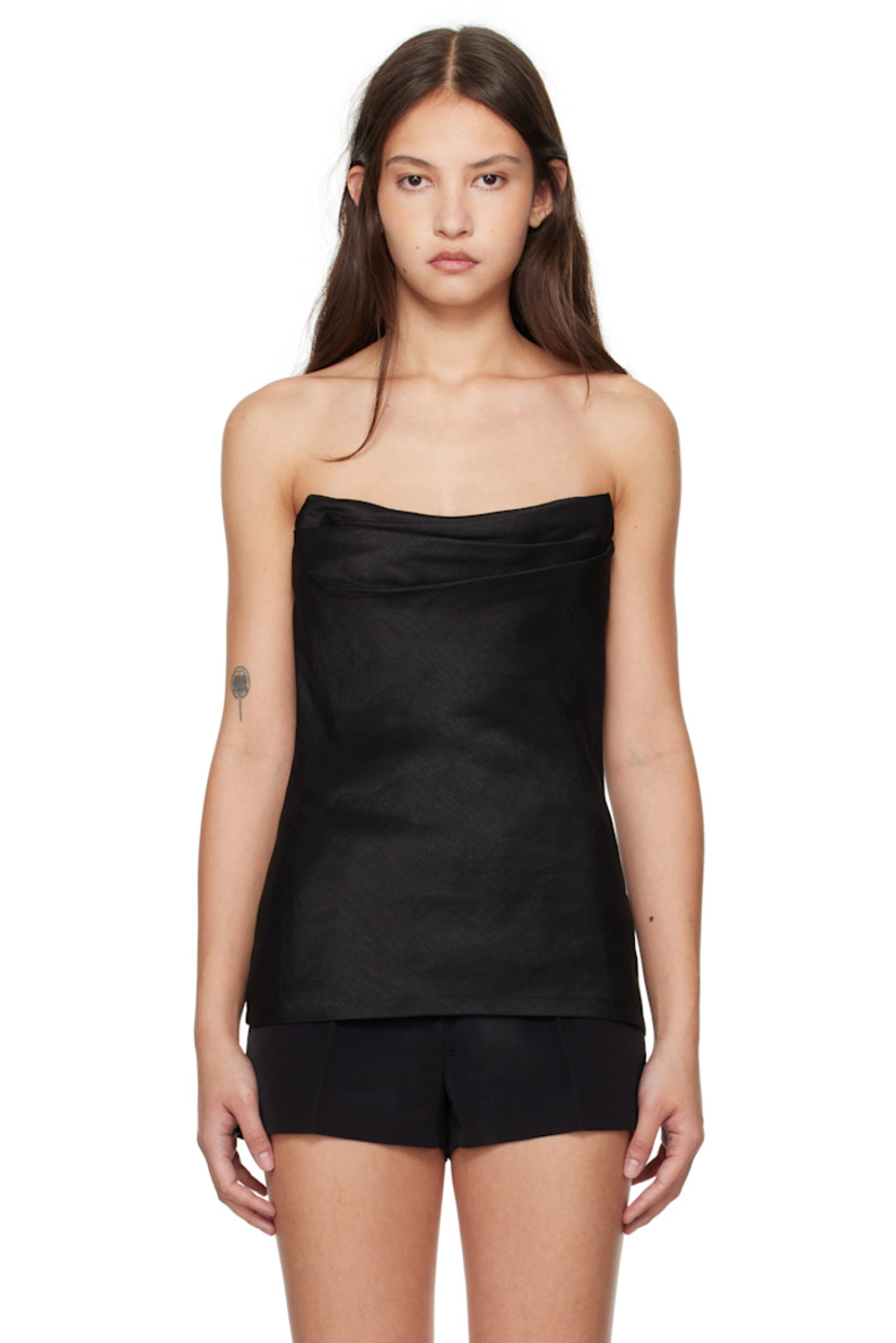 Linen- and viscose-blend twill tank top. 

· Draping at sweetheart neck
· Underwire at cups
· Concealed zip closure at back
· Hook-eye fastening at interior

Supplier color: Black