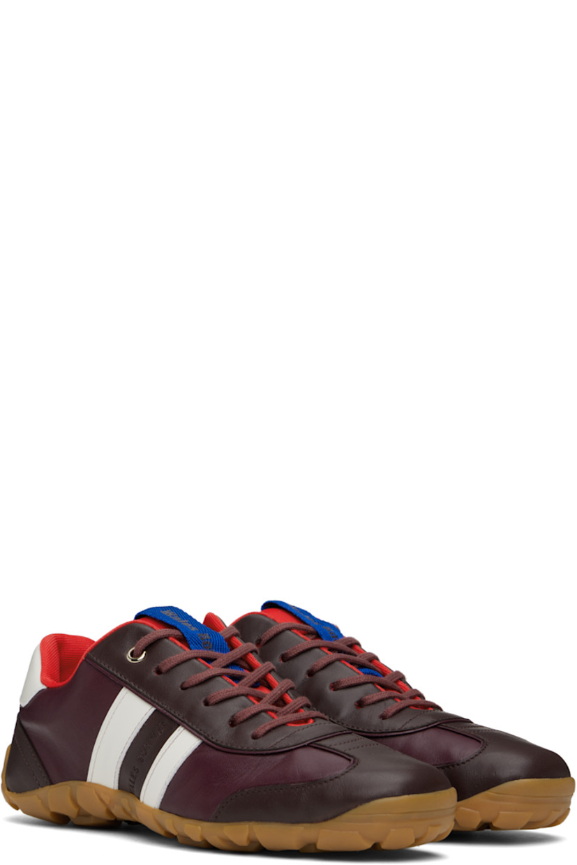 Low-top grained leather sneakers in burgundy.

· Lace-up closure
· Logo-printed pull-loop at padded tongue
· Padded collar
· Logo embossed at outer side
· Logo embossed at heel tab
· Mesh lining
· Treaded Vibram® rubber sole

Supplier color: Cognac