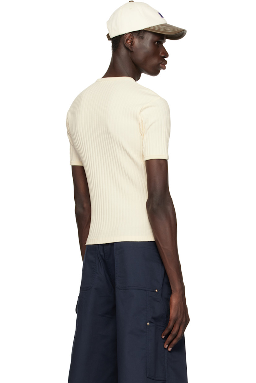 Stretch viscose ribbed jersey T-shirt.

· Slim-fit
· Rib-knit crewneck and cuffs
· Logo patch at chest

Supplier color: Natural
