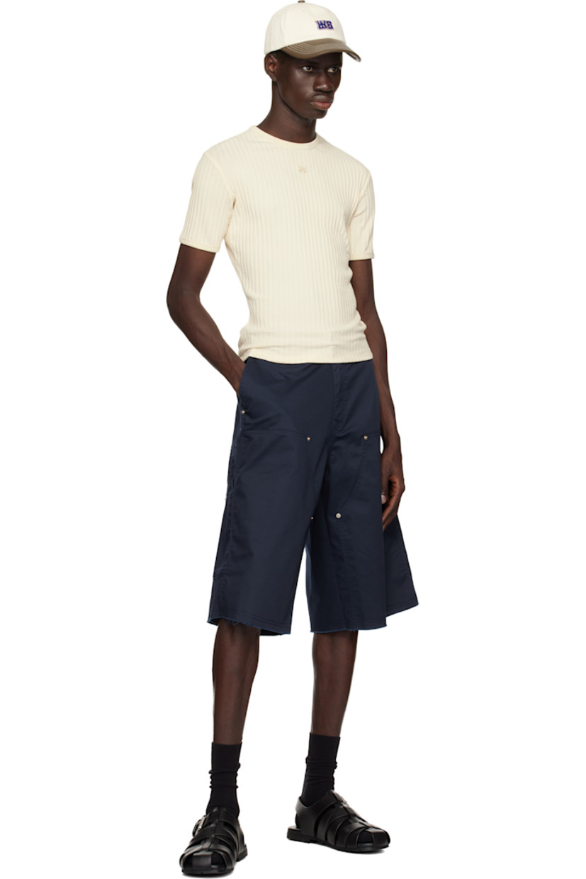 Stretch viscose ribbed jersey T-shirt.

· Slim-fit
· Rib-knit crewneck and cuffs
· Logo patch at chest

Supplier color: Natural