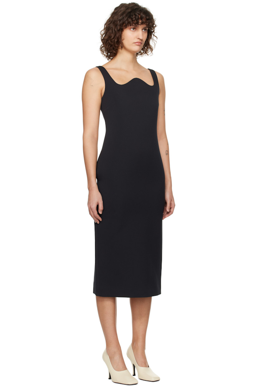 Polyester-blend twill midi dress.

· Modified scoop neck
· Darts at chest
· Seam pockets
· Concealed zip closure at back
· Princess seams at back
· Central vent at back hem
· Fully lined

Supplier color: Black