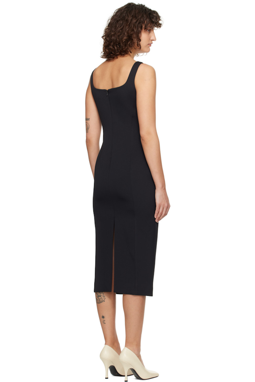 Polyester-blend twill midi dress.

· Modified scoop neck
· Darts at chest
· Seam pockets
· Concealed zip closure at back
· Princess seams at back
· Central vent at back hem
· Fully lined

Supplier color: Black