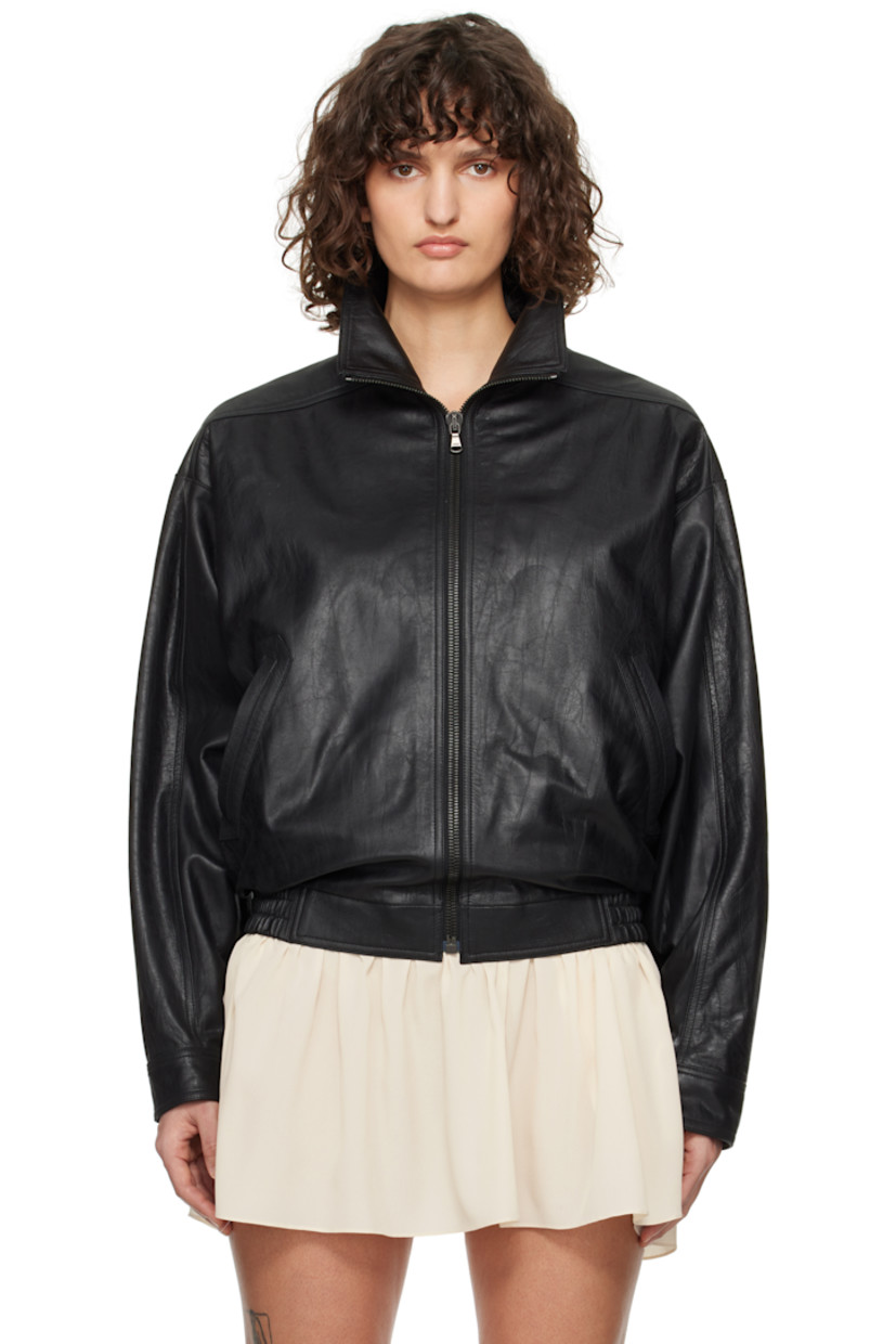 Cracked lambskin jacket. 

· Stand collar
· Zip closure
· Welt pockets
· Partially elasticized hem
· Eyelets at armscyes
· Padded dropped shoulders 
· Adjustable single-button barrel cuffs
· Welt pocket at interior
· Fully lined

Supplier color: Black