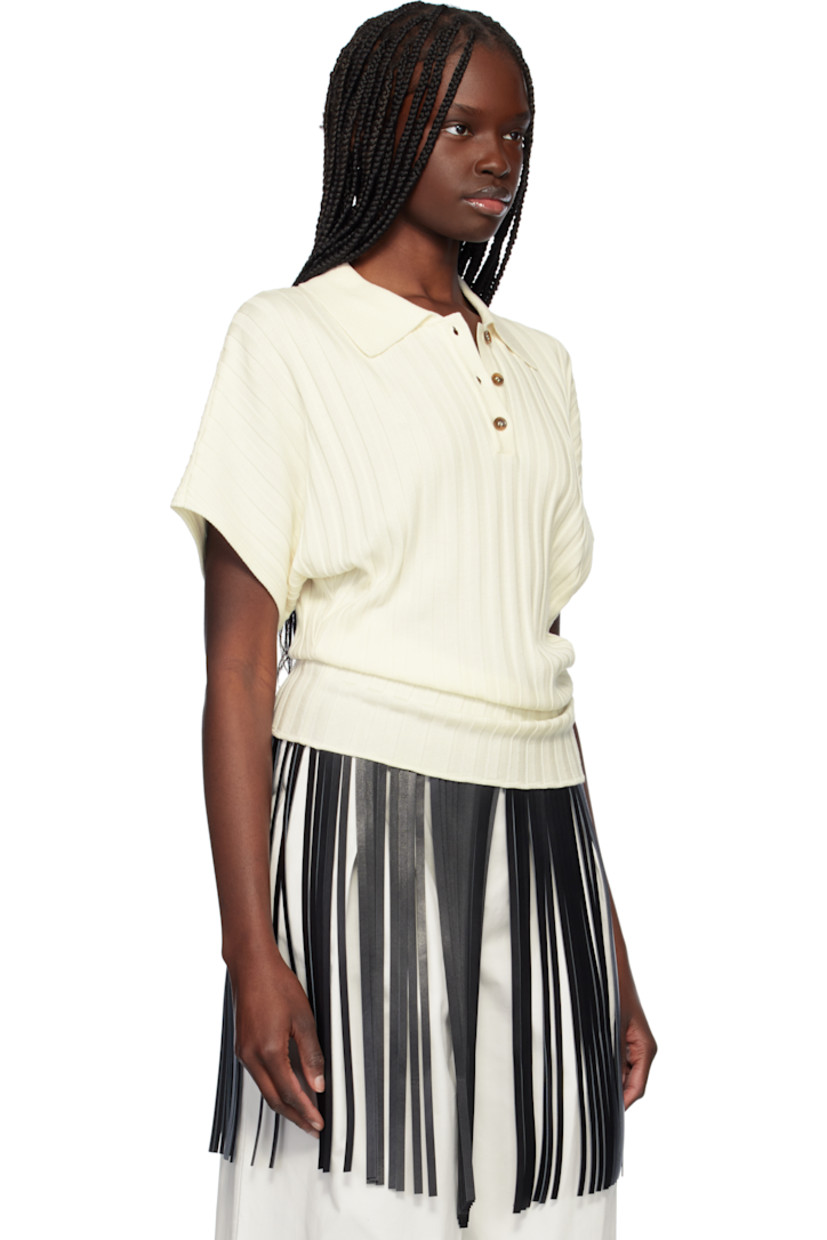 Rib-knit viscose-blend polo.

· Spread collar
· Three-button placket
· Dolman sleeves
· Horn hardware

Supplier color: Ivory