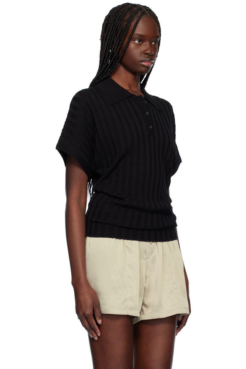 Rib-knit viscose-blend polo.

· Spread collar
· Three-button placket
· Dolman sleeves
· Horn hardware

Supplier color: Black