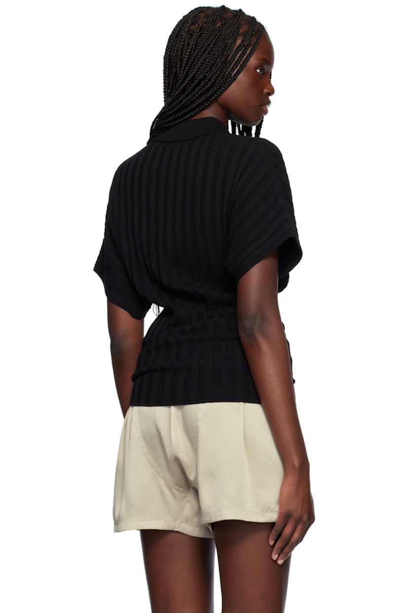 Rib-knit viscose-blend polo.

· Spread collar
· Three-button placket
· Dolman sleeves
· Horn hardware

Supplier color: Black