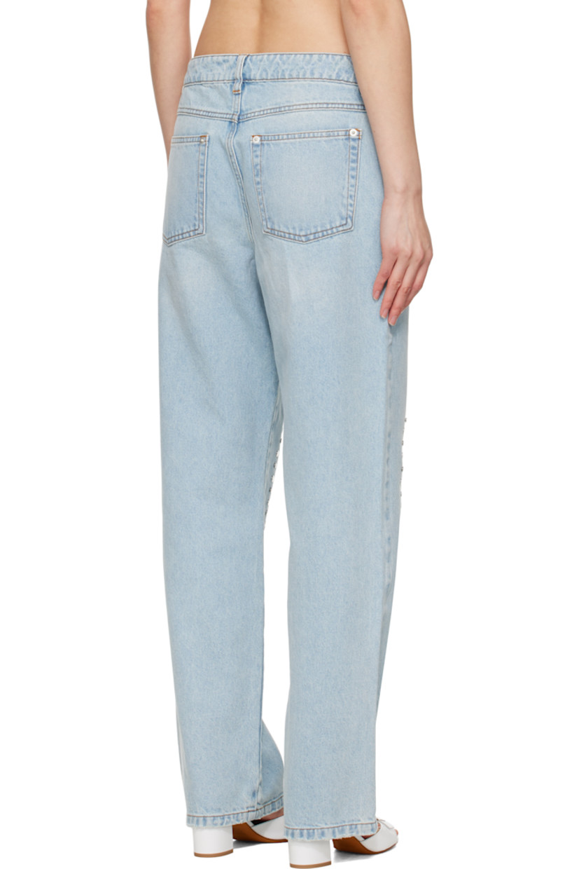 Non-stretch cotton- and lyocell-blend denim jeans. Fading and subtle distressing throughout. 

· Straight-leg
· Belt loops 
· Five-pocket styling 
· Button fly 
· Studs at knees
· Silver-tone hardware 
· Contrast stitching in tan 

Supplier color: Blue