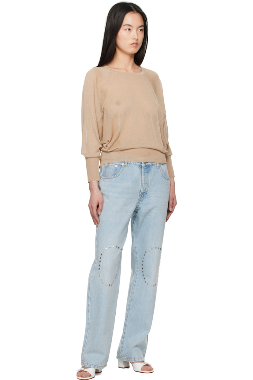 Non-stretch cotton- and lyocell-blend denim jeans. Fading and subtle distressing throughout. 

· Straight-leg
· Belt loops 
· Five-pocket styling 
· Button fly 
· Studs at knees
· Silver-tone hardware 
· Contrast stitching in tan 

Supplier color: Blue