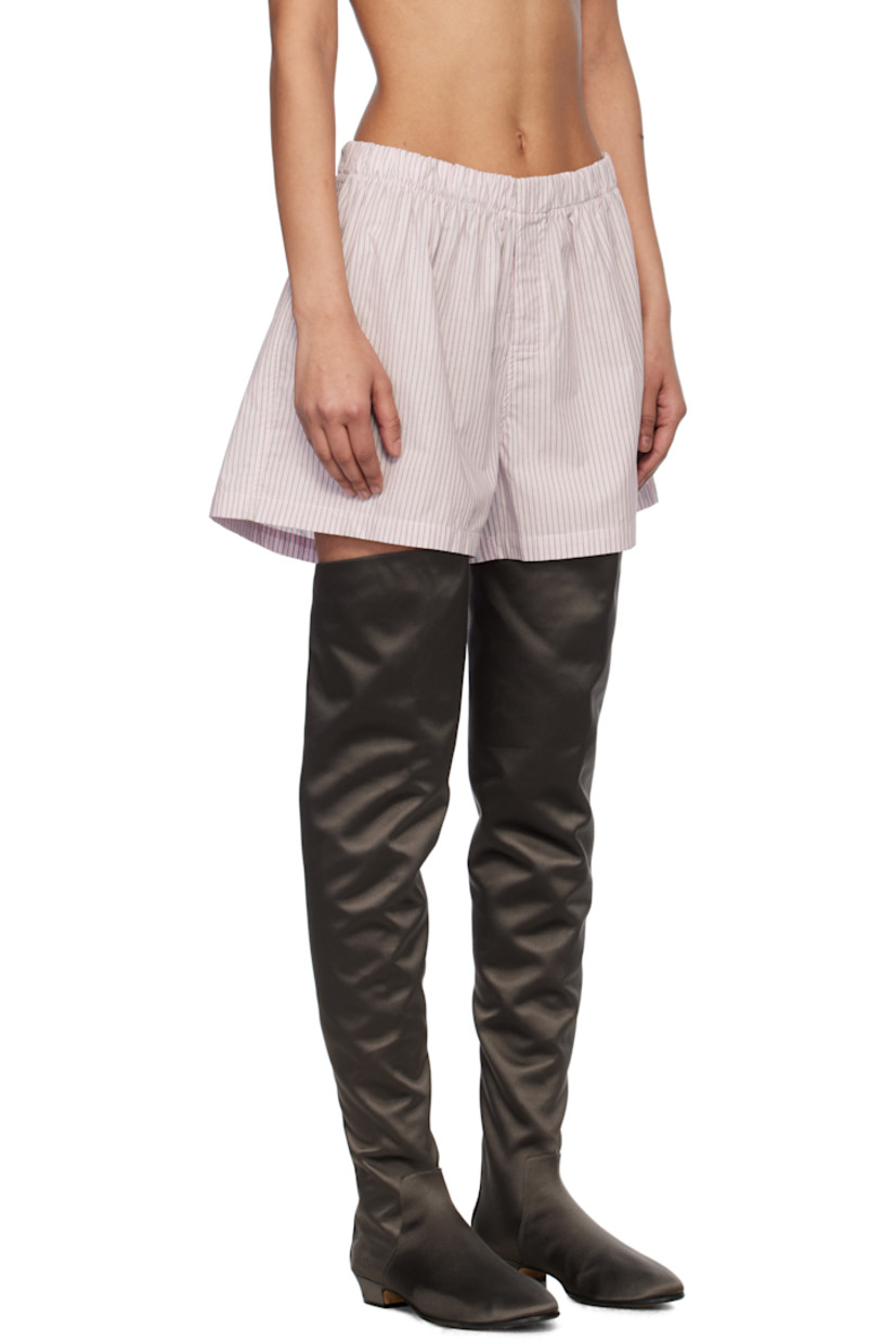 Cotton poplin shorts. Striped throughout.

· Elasticized waistband
· Button fly
· Logo embroidered at front hem 

Supplier color: Pink/Grey