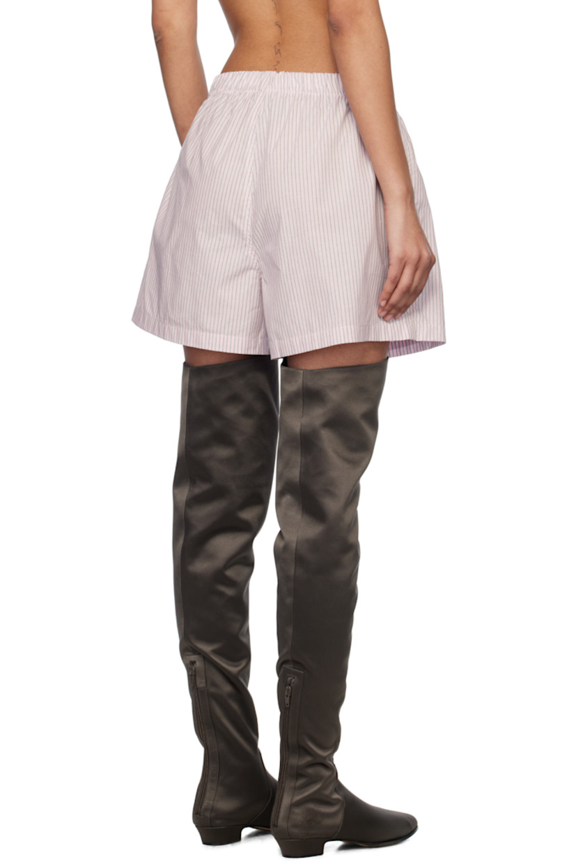 Cotton poplin shorts. Striped throughout.

· Elasticized waistband
· Button fly
· Logo embroidered at front hem 

Supplier color: Pink/Grey