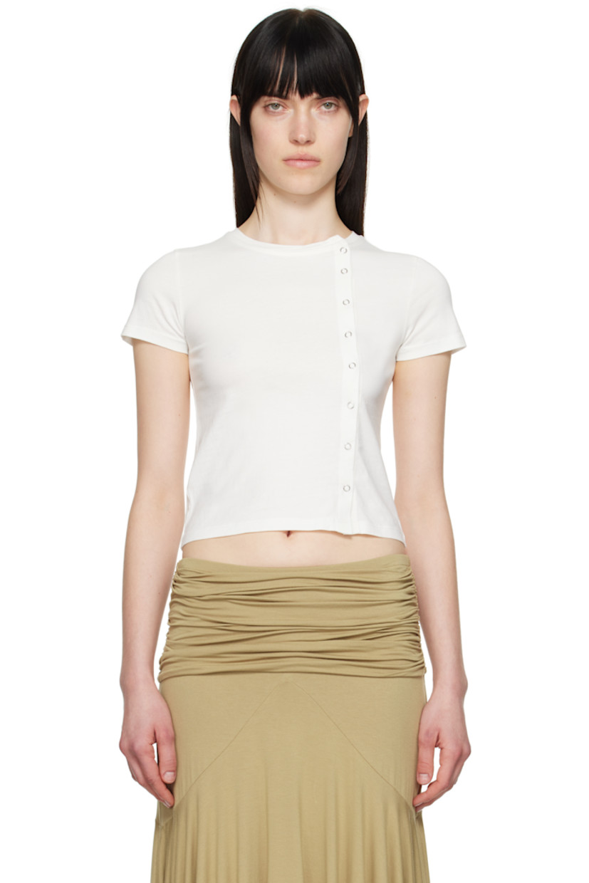 Organic cotton jersey T-shirt.

· Rib-knit crewneck
· Offset press-stud closure
· Silver-tone hardware

Available exclusively at SSENSE.

Supplier color: White