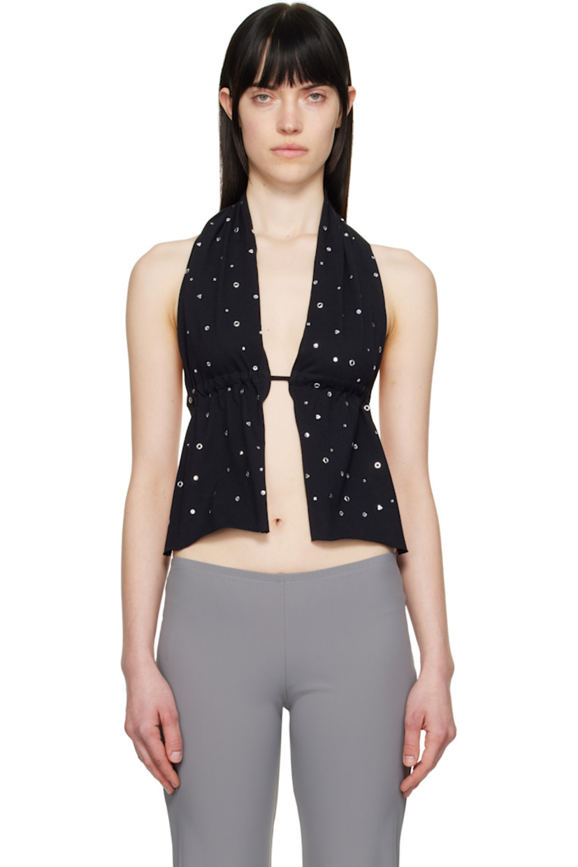 Cotton jersey top. Graphic studs throughout.

· Plunging V-neck
· Self-tie drawstring and gathering at waist
· Open front and back
· Fixed halter strap
· Silver-tone hardware

Available exclusively at SSENSE.

Supplier color: Black