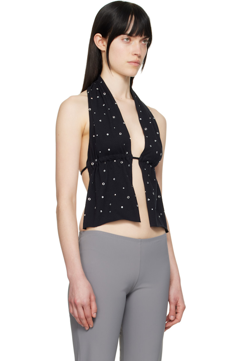 Cotton jersey top. Graphic studs throughout.

· Plunging V-neck
· Self-tie drawstring and gathering at waist
· Open front and back
· Fixed halter strap
· Silver-tone hardware

Available exclusively at SSENSE.

Supplier color: Black