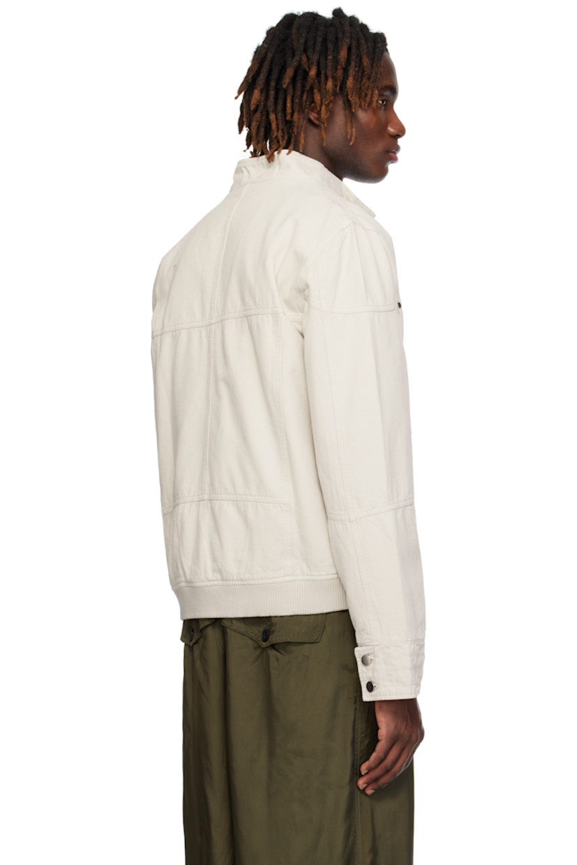 Brushed cotton twill jacket. 

· Paneled construction
· Inset rib-knit stand collar
· Press-stud tab at layered collar
· Zip closure with press-stud placket
· Rivets at front
· Welt pockets
· Rib-knit hem
· Two-button barrel cuffs
· Patch pocket at interior
· Fully lined

Supplier color: Beige