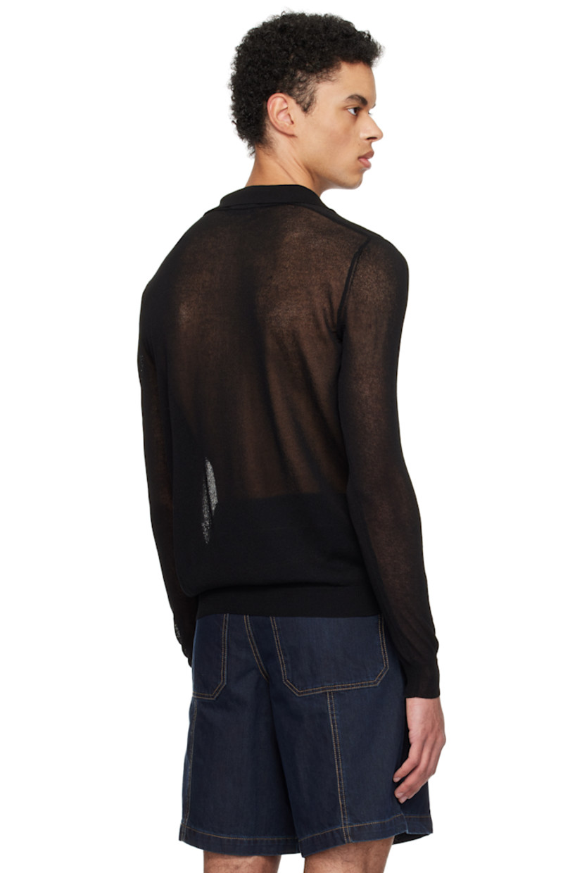 Sheer knit viscose-blend polo.

· Spread collar
· Open placket
· Rib-knit hem and cuffs

Supplier color: Black