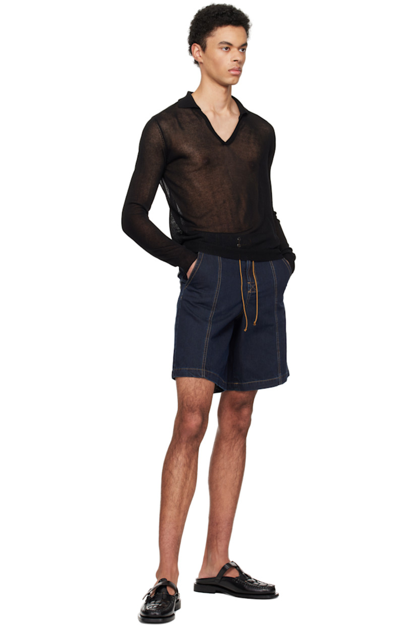 Sheer knit viscose-blend polo.

· Spread collar
· Open placket
· Rib-knit hem and cuffs

Supplier color: Black
