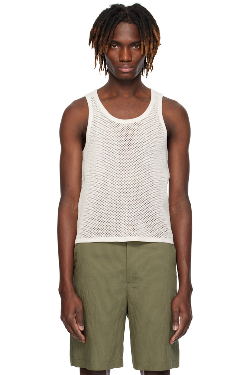Organic cotton fishnet tank top. 

· Rib-knit scoop neck, hem, and armscyes
· Jersey panel at shoulders

Supplier color: White