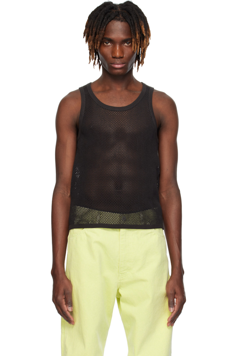 Organic cotton fishnet tank top. 

· Rib-knit scoop neck, hem, and armscyes
· Jersey panel at shoulders

Supplier color: Black