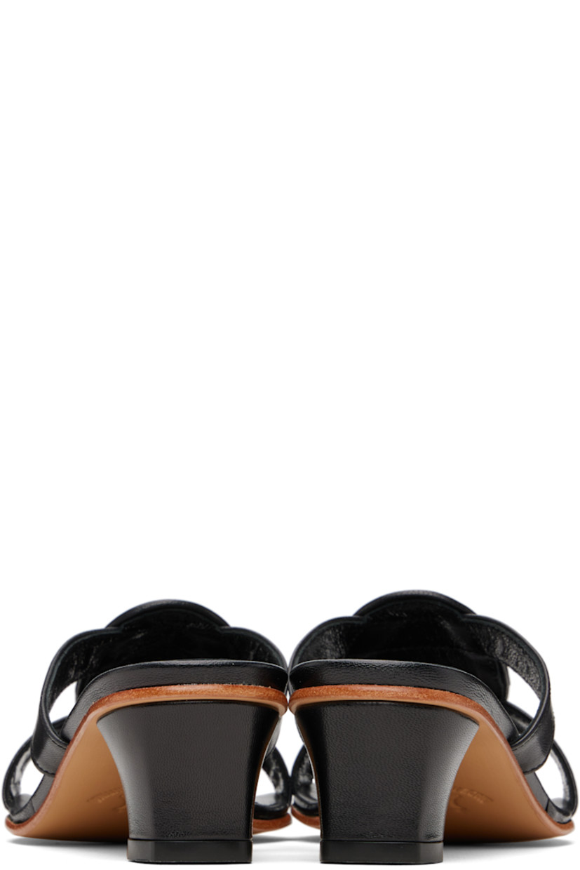 Buffed kidskin heeled sandals.

· Open toe
· Straps at vamp
· Logo embossed at padded footbed
· Covered heel with rubber injection
· Smooth leather sole
· Heel: H1.75"

Supplier color: Black