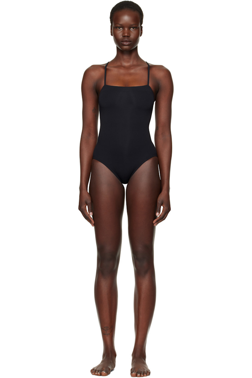 Stretch nylon jersey one-piece swimsuit.

· Straight neck
· Fixed spaghetti straps
· Partially lined

Supplier color: Black