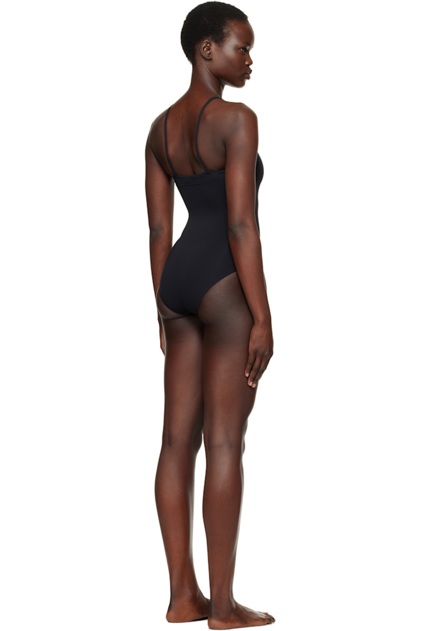 Stretch nylon jersey one-piece swimsuit.

· Straight neck
· Fixed spaghetti straps
· Partially lined

Supplier color: Black