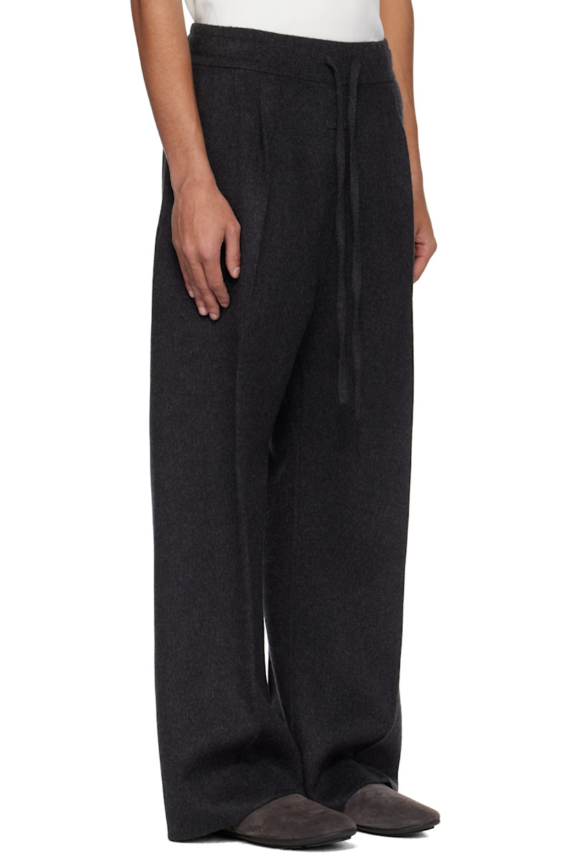 Heavyweight virgin wool- and cashmere-blend felted trousers. 

· Wide-leg
· Drawstring at elasticized waistband 
· Two-pocket styling 
· Pleats and rubberized logo patch at front 
· Creased legs 

Supplier color: Charcoal