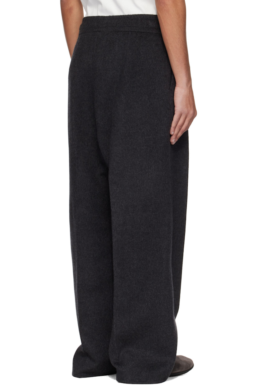 Heavyweight virgin wool- and cashmere-blend felted trousers. 

· Wide-leg
· Drawstring at elasticized waistband 
· Two-pocket styling 
· Pleats and rubberized logo patch at front 
· Creased legs 

Supplier color: Charcoal