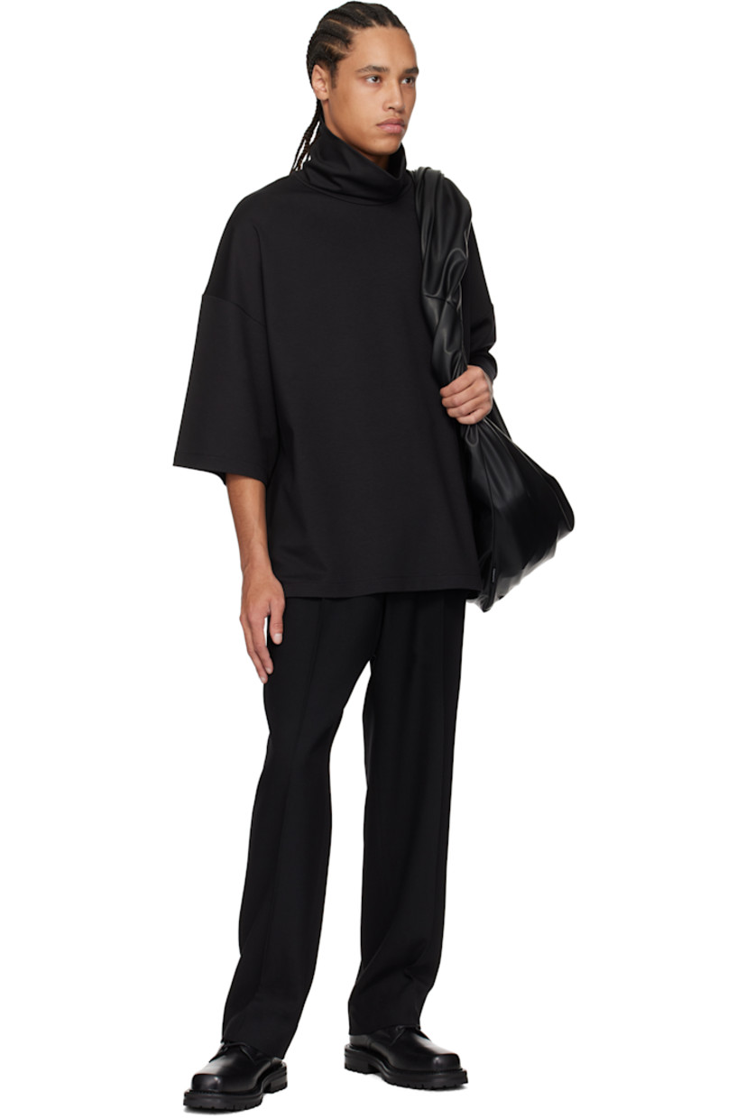 Straight-leg virgin wool gabardine trousers. 

· Four-pocket styling 
· Zip-fly 
· Pleats at front 
· Rubberized logo patch at back
· Creased legs 
· Full satin lining 
· Logo-engraved gunmetal-tone hardware

Supplier color: Black