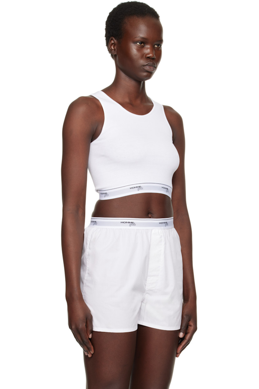 Stretch cotton ribbed jersey tank top.

· Scoop neck
· Logo-woven elasticized cropped hem

Supplier color: White