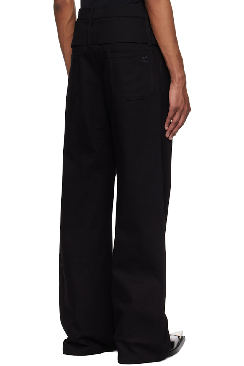 Baggy-fit stretch denim jeans.

· Layered construction
· Belt loops
· Five-pocket styling
· Zip-fly
· Integrated belt at layered waistband
· Logo embroidered at back

Supplier color: Black