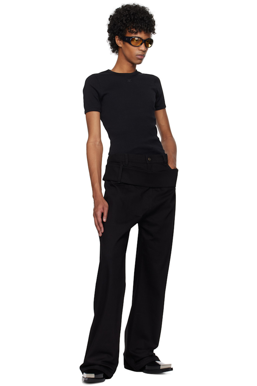 Baggy-fit stretch denim jeans.

· Layered construction
· Belt loops
· Five-pocket styling
· Zip-fly
· Integrated belt at layered waistband
· Logo embroidered at back

Supplier color: Black