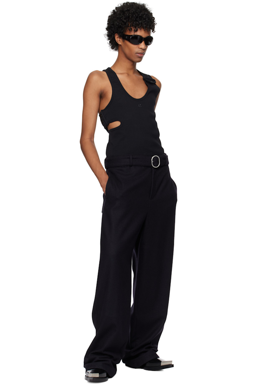 Rib-knit stretch cotton tank top.

· Scoop neck
· Logo embroidered at chest
· Button fastening at front and side
· Cutout at side
· Racerback

Supplier color: Black