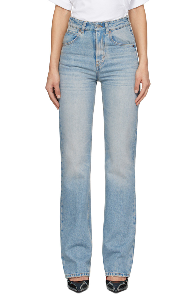 Relaxed-fit and straight-leg non-stretch denim jeans. Fading and whiskering throughout.

· High-rise
· Belt loops
· Five-pocket styling
· Creased legs
· Leather logo patch at back waistband
· Logo-engraved antiqued bronze-tone hardware
· Contrast stitching in tan

Supplier color: Pale blue wash