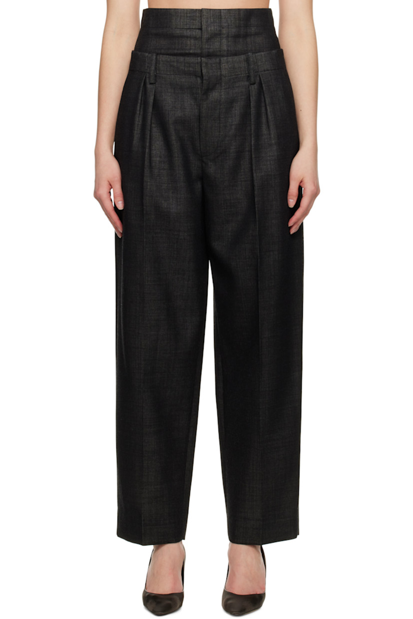 Virgin wool-blend delaine trousers. 

· High-rise
· Belt loops at foldover waistband
· Four-pocket styling
· Zip fly
· Pleats at front
· Creased legs

Supplier color: Black