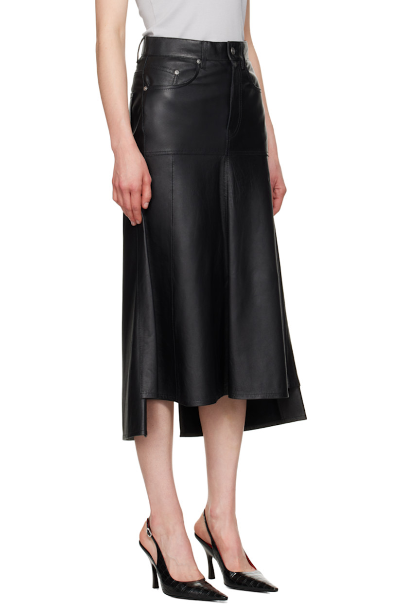 Grained leather midi skirt.

· Belt loops
· Five-pocket styling
· Zip fly
· Flared hem
· Central vent at back hem
· Suede interior

Supplier color: Black