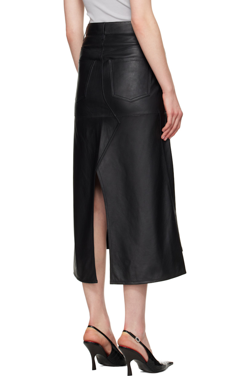 Grained leather midi skirt.

· Belt loops
· Five-pocket styling
· Zip fly
· Flared hem
· Central vent at back hem
· Suede interior

Supplier color: Black