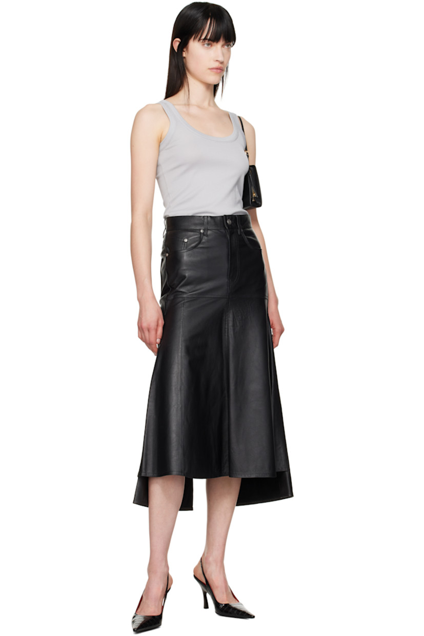 Grained leather midi skirt.

· Belt loops
· Five-pocket styling
· Zip fly
· Flared hem
· Central vent at back hem
· Suede interior

Supplier color: Black