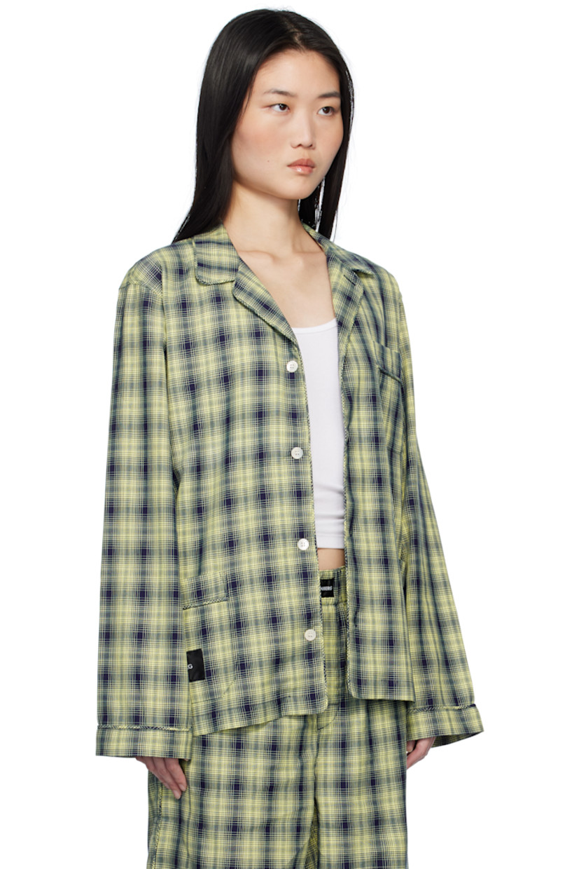 Cotton poplin pyjama shirt. Check pattern throughout. 

· Open spread collar 
· Button closure 
· Patch pockets
· Logo patch at front
· Locker loop at interior collar

Supplier color: Neon yellow check