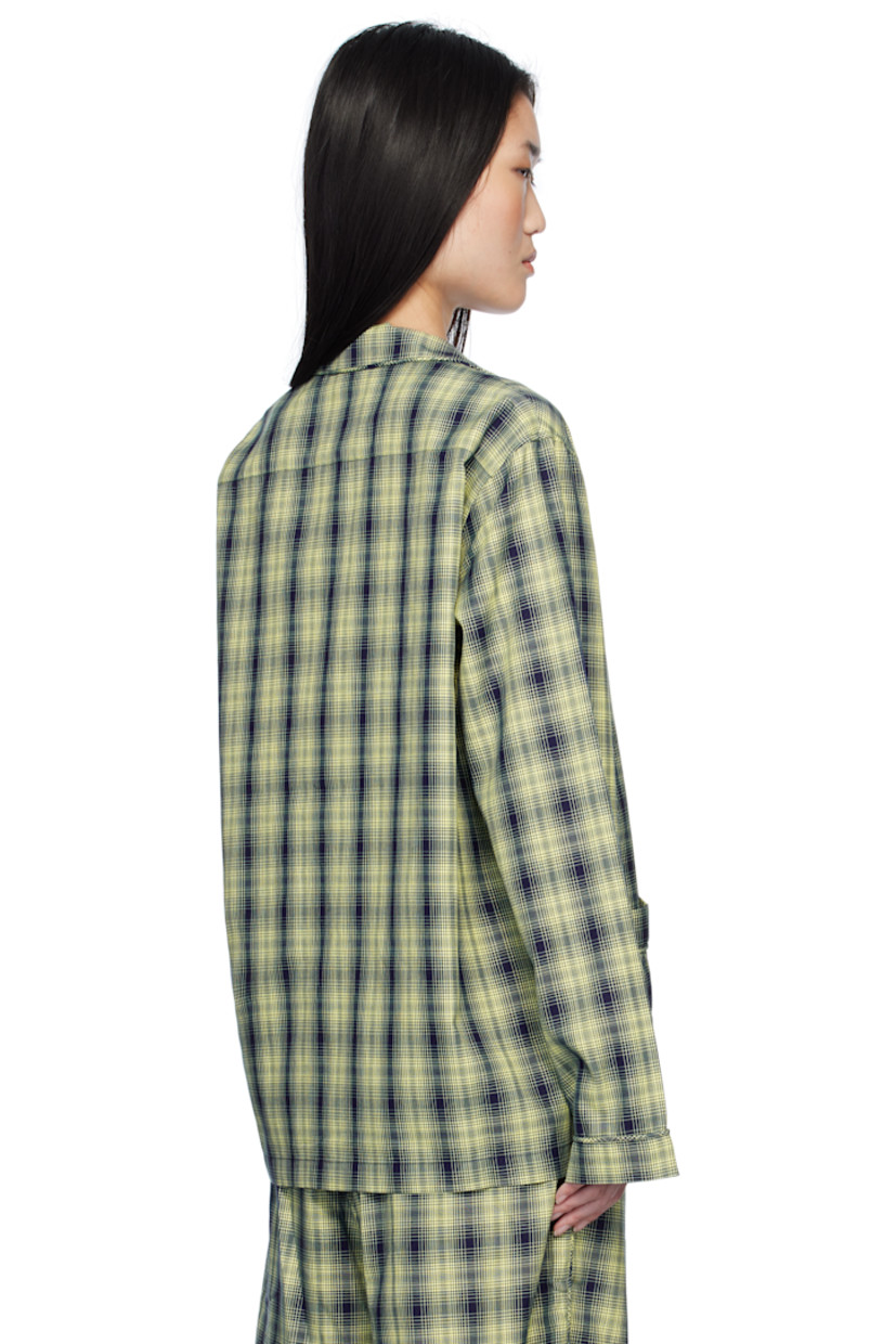 Cotton poplin pyjama shirt. Check pattern throughout. 

· Open spread collar 
· Button closure 
· Patch pockets
· Logo patch at front
· Locker loop at interior collar

Supplier color: Neon yellow check