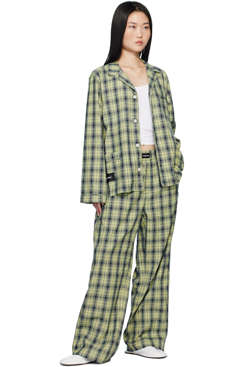 Cotton poplin pyjama shirt. Check pattern throughout. 

· Open spread collar 
· Button closure 
· Patch pockets
· Logo patch at front
· Locker loop at interior collar

Supplier color: Neon yellow check