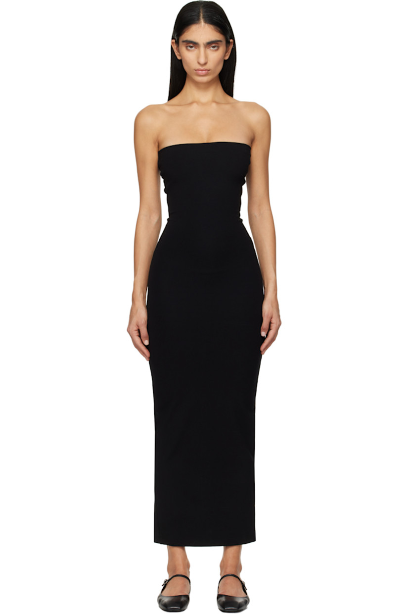 Stretch viscose-blend ponte midi dress.

· Straight neck
· Central vent at back hem

Supplier color: Black