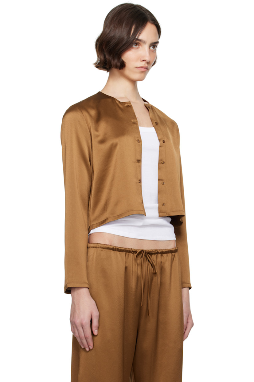 Acetate-blend satin cardigan. 

· Crewneck
· Button closure
· Cropped hem 

Supplier color: Henna