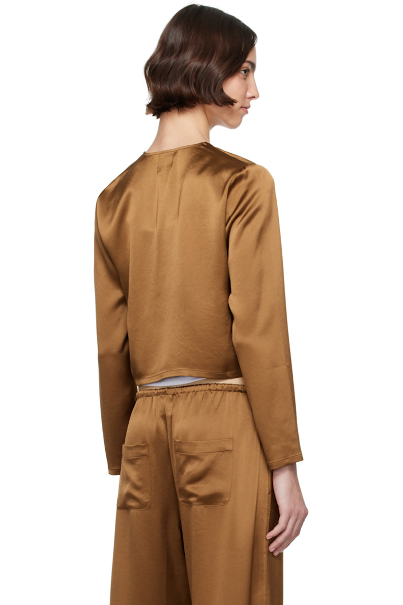 Acetate-blend satin cardigan. 

· Crewneck
· Button closure
· Cropped hem 

Supplier color: Henna