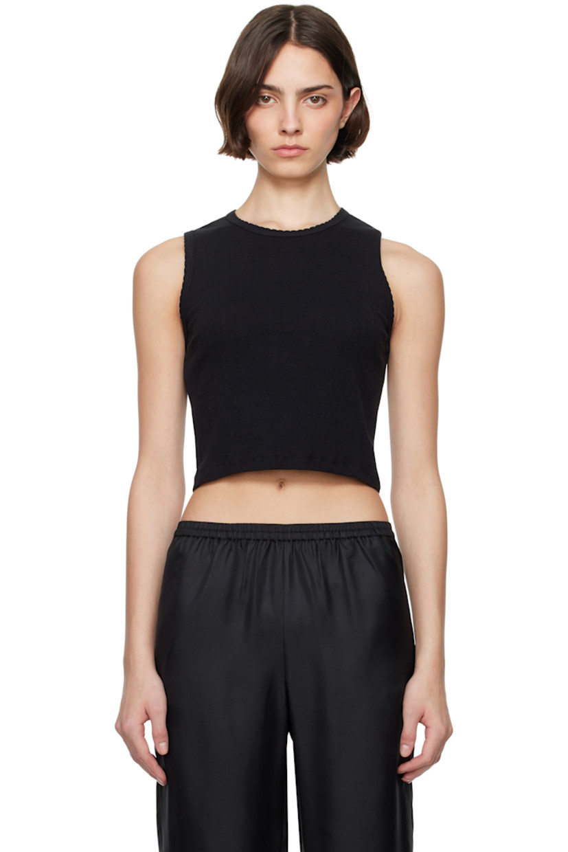 Pointelle-knit cotton tank top. 

· Scalloped edge at rib-knit crewneck and armscyes
· Cropped hem

Supplier color: Black