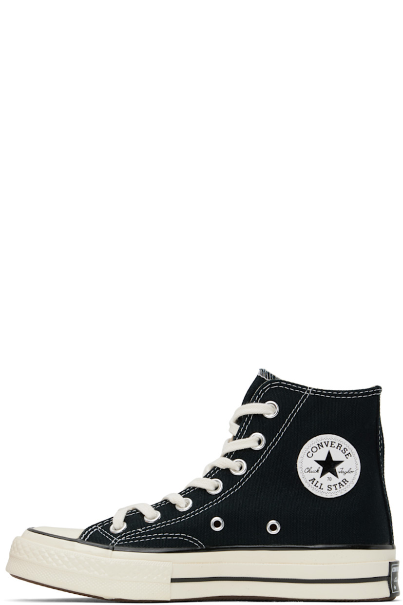 High-top canvas sneakers in black.

· Rubber cap toe
· Lace-up closure
· Logo patch and eyelets at inner side
· Canvas lining
· Cushioned OrthoLite® footbed
· Rubberized logo patch at heel
· Treaded rubber sole
· Contrast stitching in white

Supplier color: Black/Black/Egret