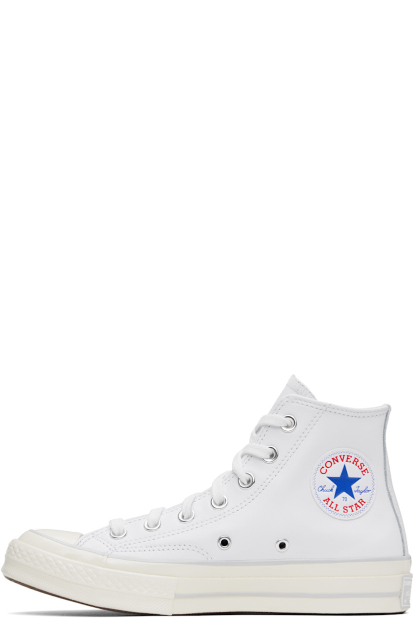 High-top grained leather sneakers in white.

· Rubber cap toe
· Lace-up closure
· Logo patch and eyelets at inner side
· Cushioned Ortholite® footbed
· Canvas lining
· Rubber logo patch at midsole
· Treaded rubber sole

Supplier color: White/Fossilized/Egret