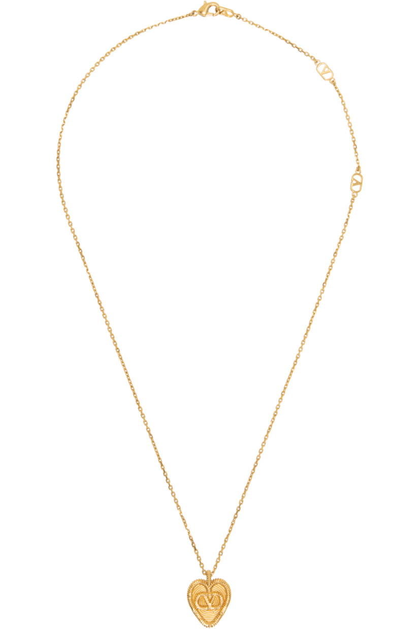 Cable chain necklace in gold tone. 

· Textured logo graphic pendant
�· Logo charms at adjustable lobster-clasp fastening 
· L21"

Supplier color: Antique brass