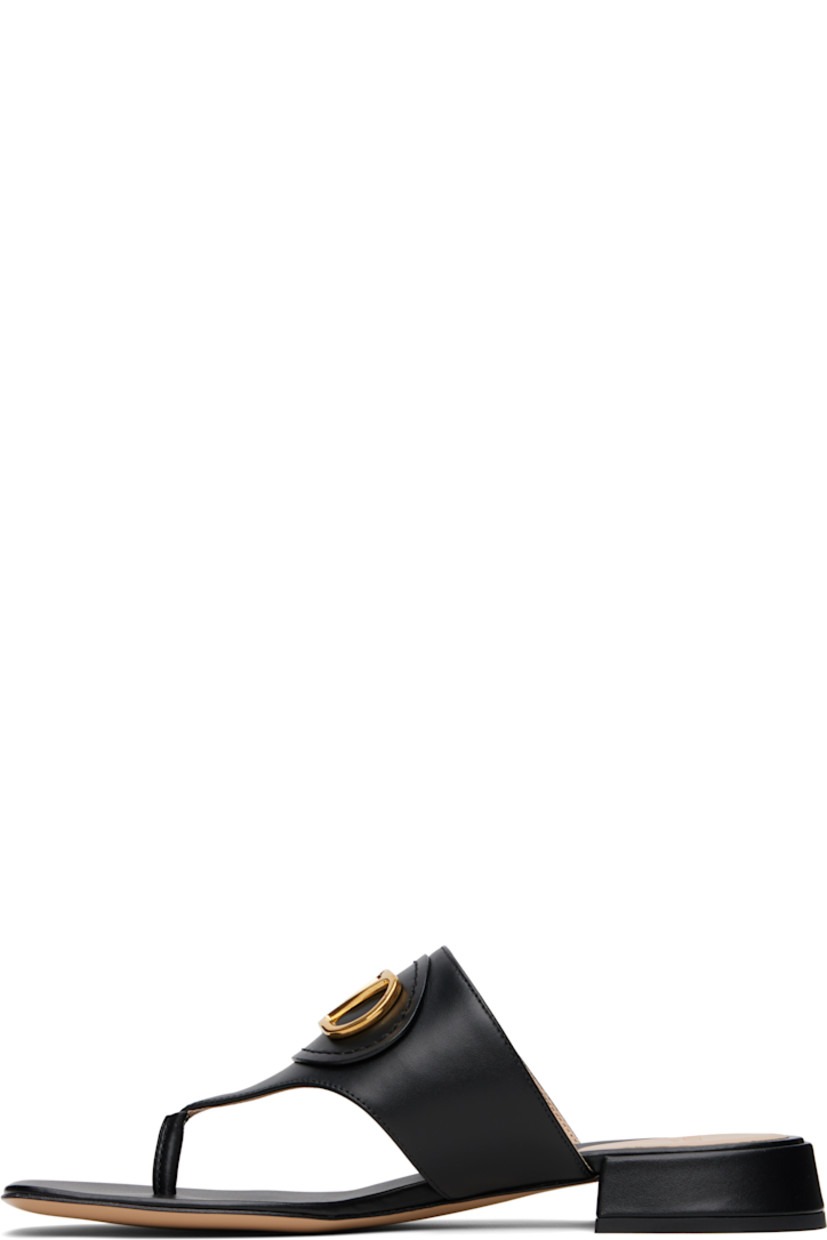 Buffed leather flat sandals in black.

· Open square toe
· Thong-style strap and logo hardware at vamp
· Logo stamp at padded footbed
· Covered block heel with rubber injection
· Leather sole

Supplier color: Nero
