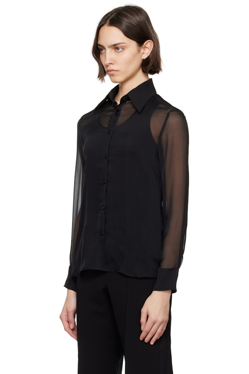 Sheer silk chiffon shirt.

· Spread collar
· Button closure
· Darts at front and back
· Shirttail hem
· Buttoned barrel cuffs

Supplier color: Black silk chiffon