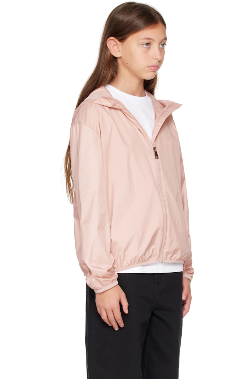 Lightweight recycled polyester satin jacket.

· Hood at stand collar
· Zip closure
· Zip seam pockets
· Elasticized hem and cuffs
· Felted logo patch at sleeve

Supplier color: Pink

Model measures 55" / 139.7 cm tall and wears size 12Y.

Moncler Enfant Size: child's height
8Y: 51.2" / 130 cm 
10Y: 55.2" / 140 cm 
12Y: 59.8" / 152 cm 
14Y: 64.6" / 164 cm